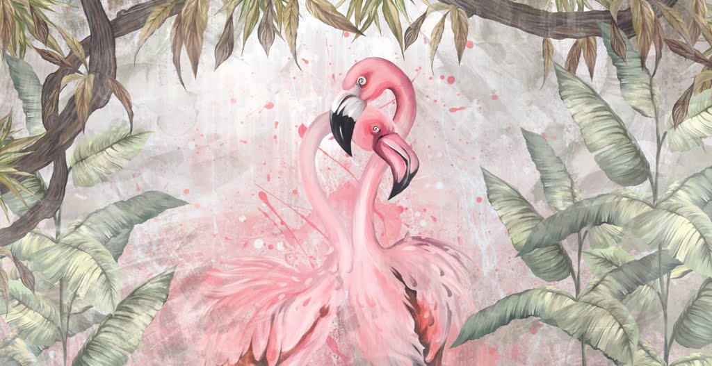 Fototapeta z parą flamingów Flamingi w Objęciach do sypialni - zdjęcie numer 2