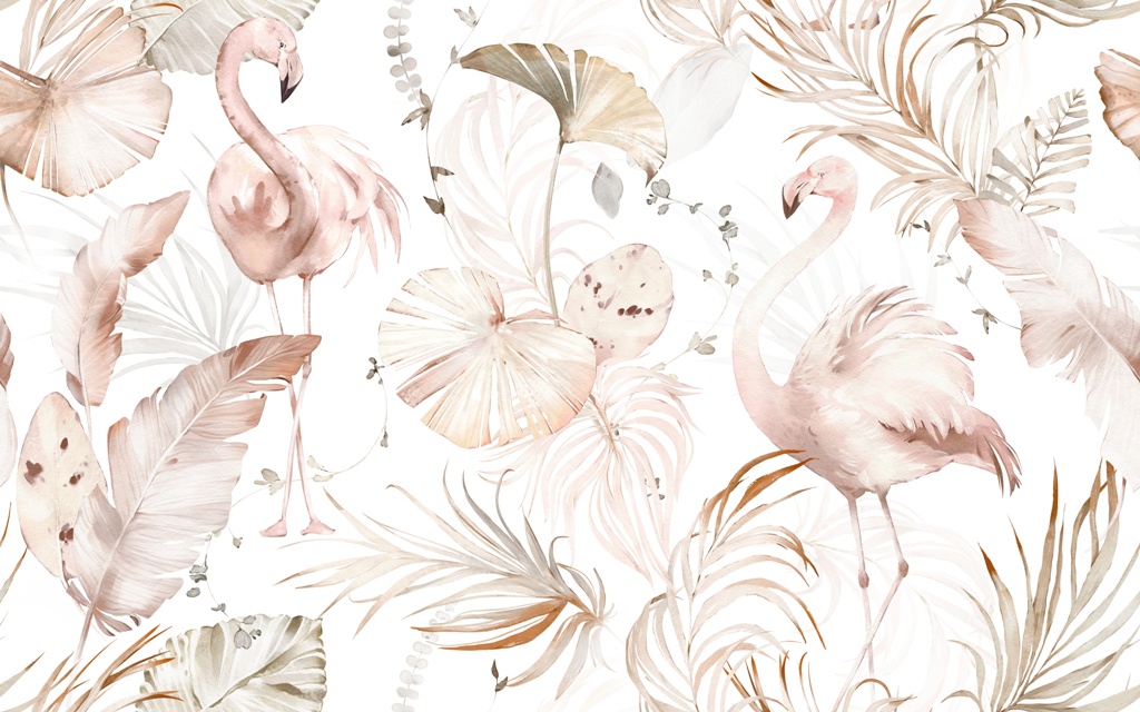 Fototapeta Flamingi w Różowych Liściach_496315627