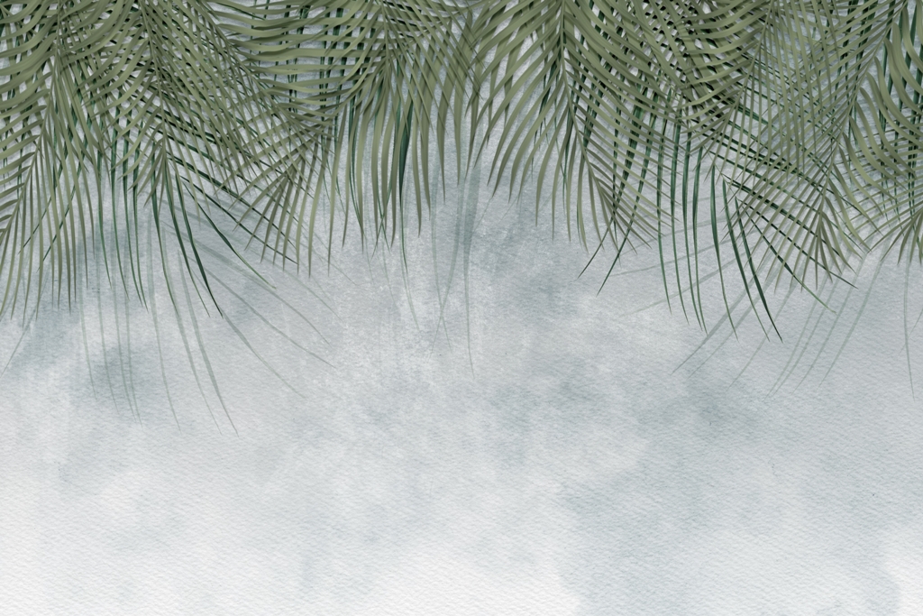 Fototapeta-Splywajace-Liscie-Palm_2155047865 Fototapeta w odcieniach zieleni i szarości Spływające Liście Palm - zdjęcie numer 2