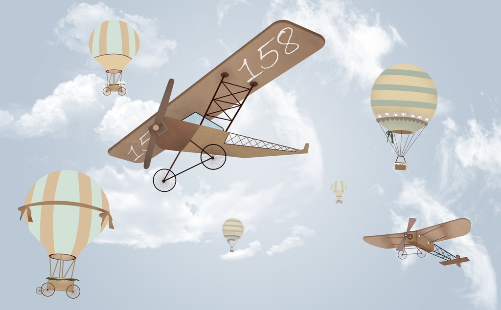 Fototapeta Lot Aeroplanem_1732803941' Fototapeta z dawnymi maszynami latającymi na błękitnym niebie Lot Aeroplanem - zdjęcie numer 2