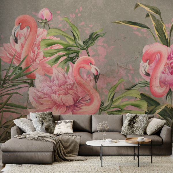 Fotobehang Flamingo’s als bloemen