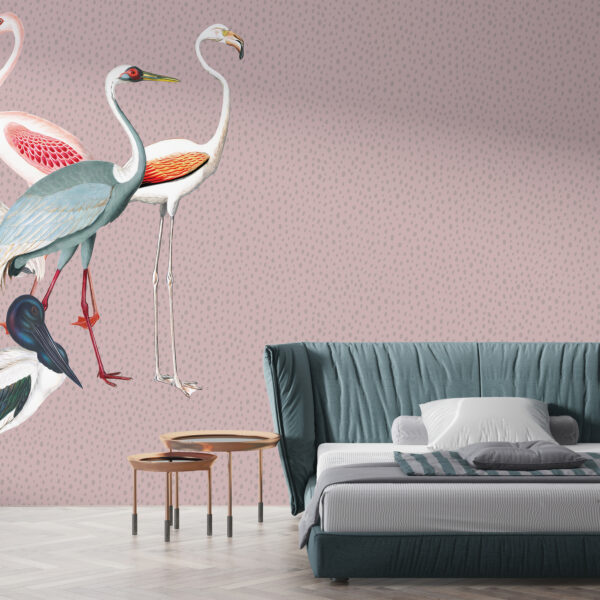 Fotobehang Flamingo’s in Stippen