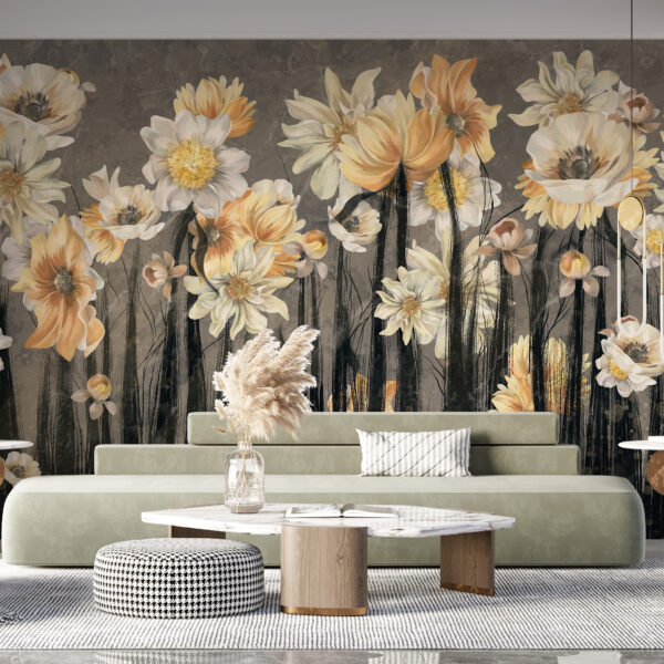 Fotobehang Bloemen op Zwarte Stengels