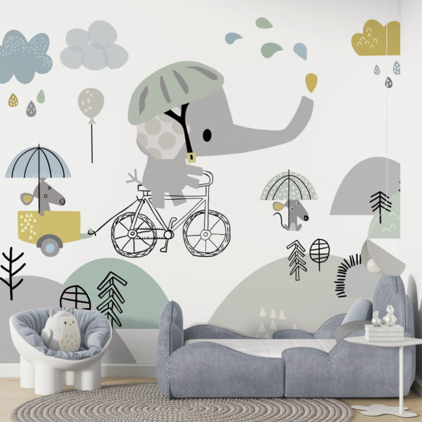 Blauw Olifant Behang