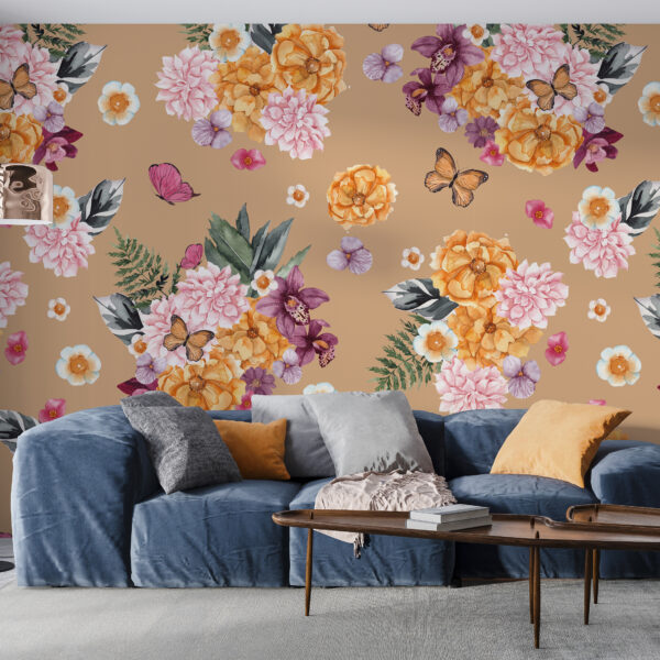 Fotowand Vrolijke bloemen en vlinders