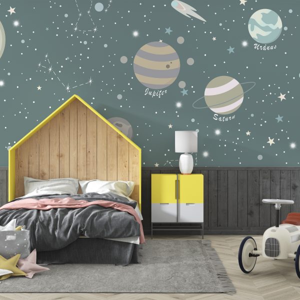 Gekleurde planeten muurschildering