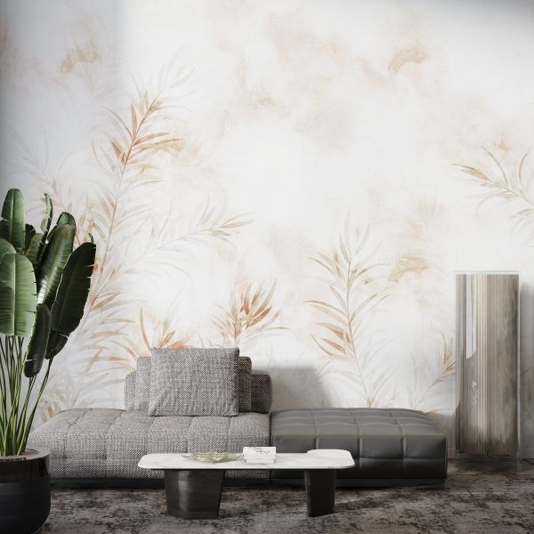 Mural Bladeren in Wit