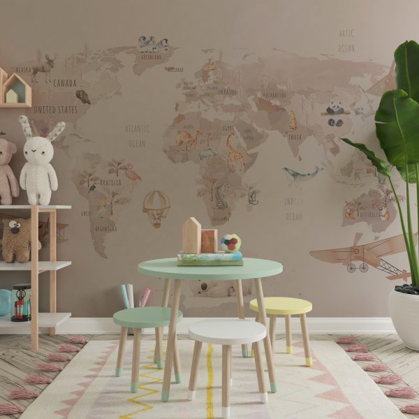 Fotobehang Roze Wereldkaart