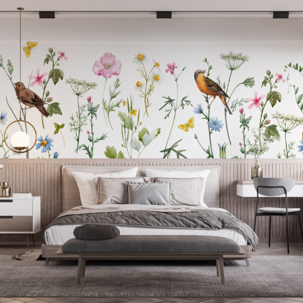 Fotobehang vogels in bloemen