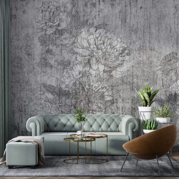 Fotobehang Bloemen op een Betonnen Achtergrond