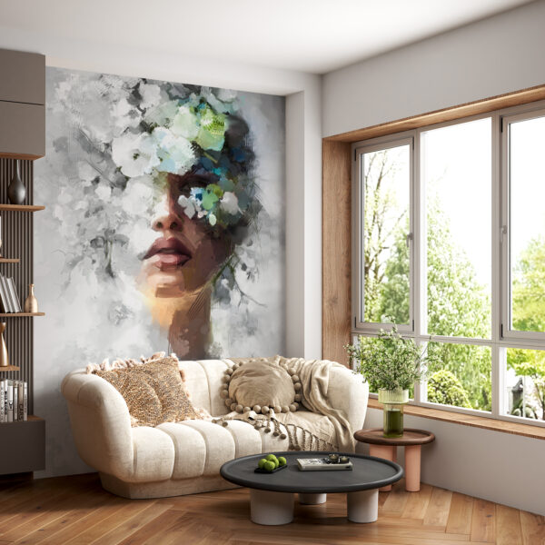 Fotobehang Gezicht in bloemen