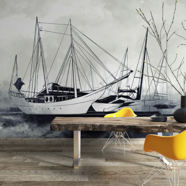Fotobehang Zeilschepen in de haven