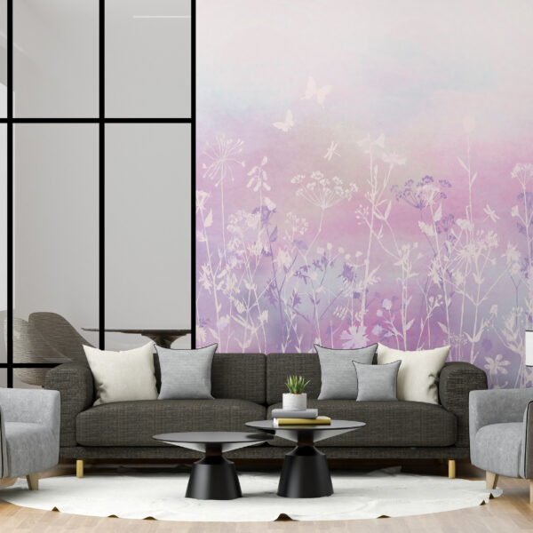 Fotobehang van veldbloemen in roze