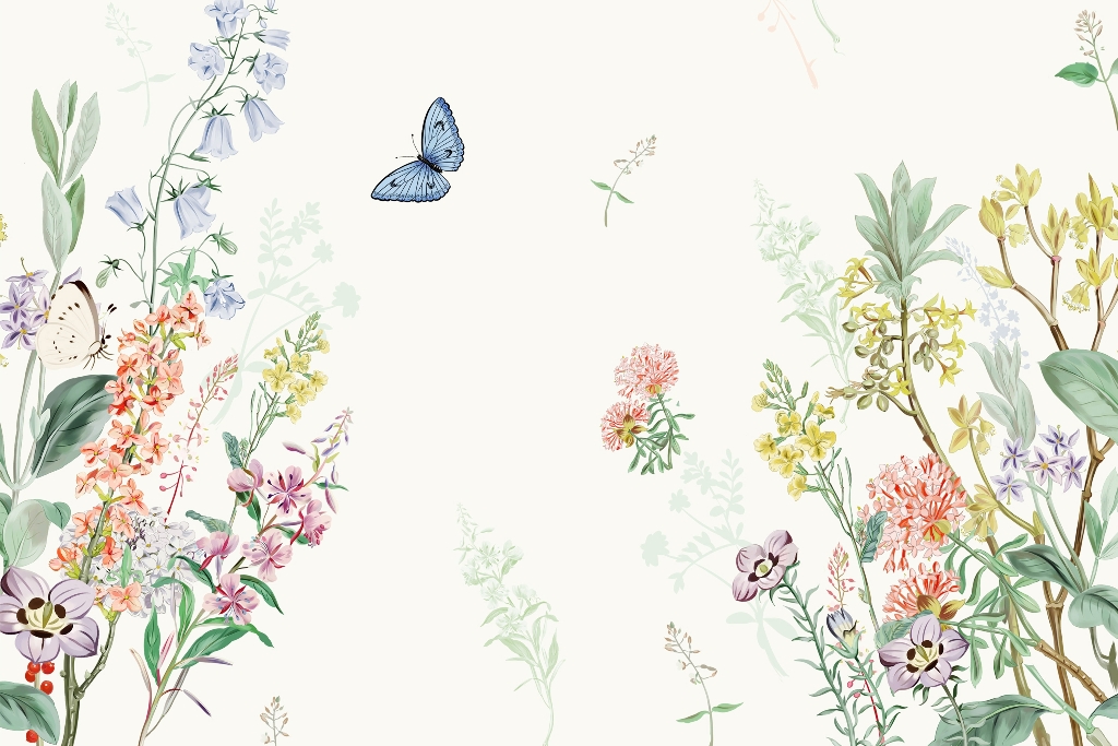 Fototapeta Błekitny Motyl_2146893671' Fototapeta z delikatnym motywem kwiatowym w spokojnych barwach Błękitny Motyl - zdjęcie numer 2