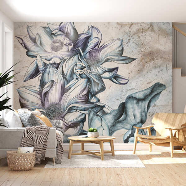 Fotobehang van grote blauwe bloemen