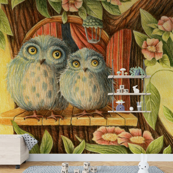Muurschildering Kleurrijke Vogeltekening