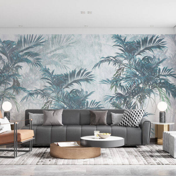 Blauw Palmbomen Fotobehang