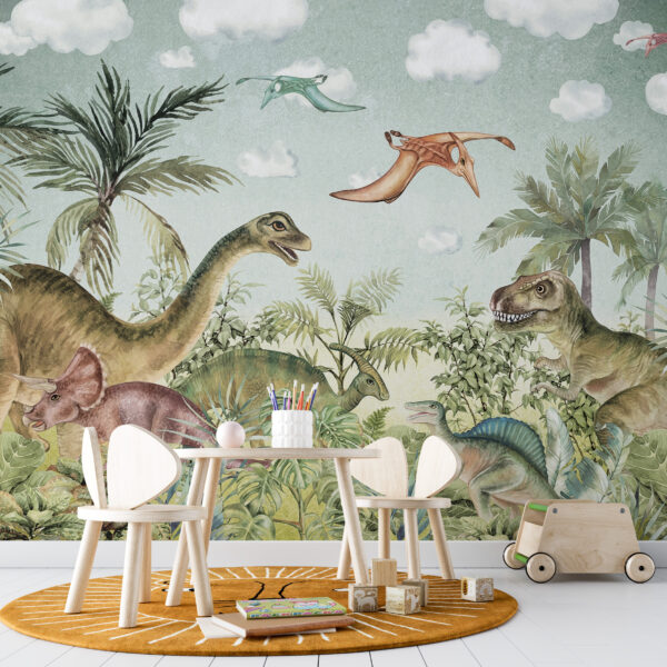 Muurschildering Wereld van Dinosaurussen