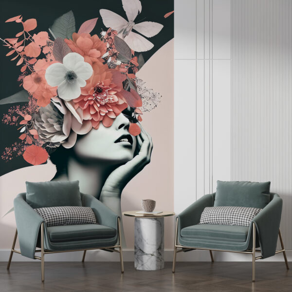 Fotobehang Gezicht in bloemen