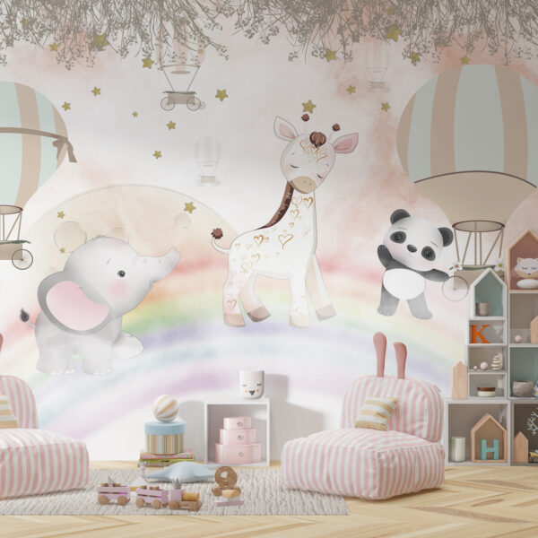 Behang Dieren op een Regenboog