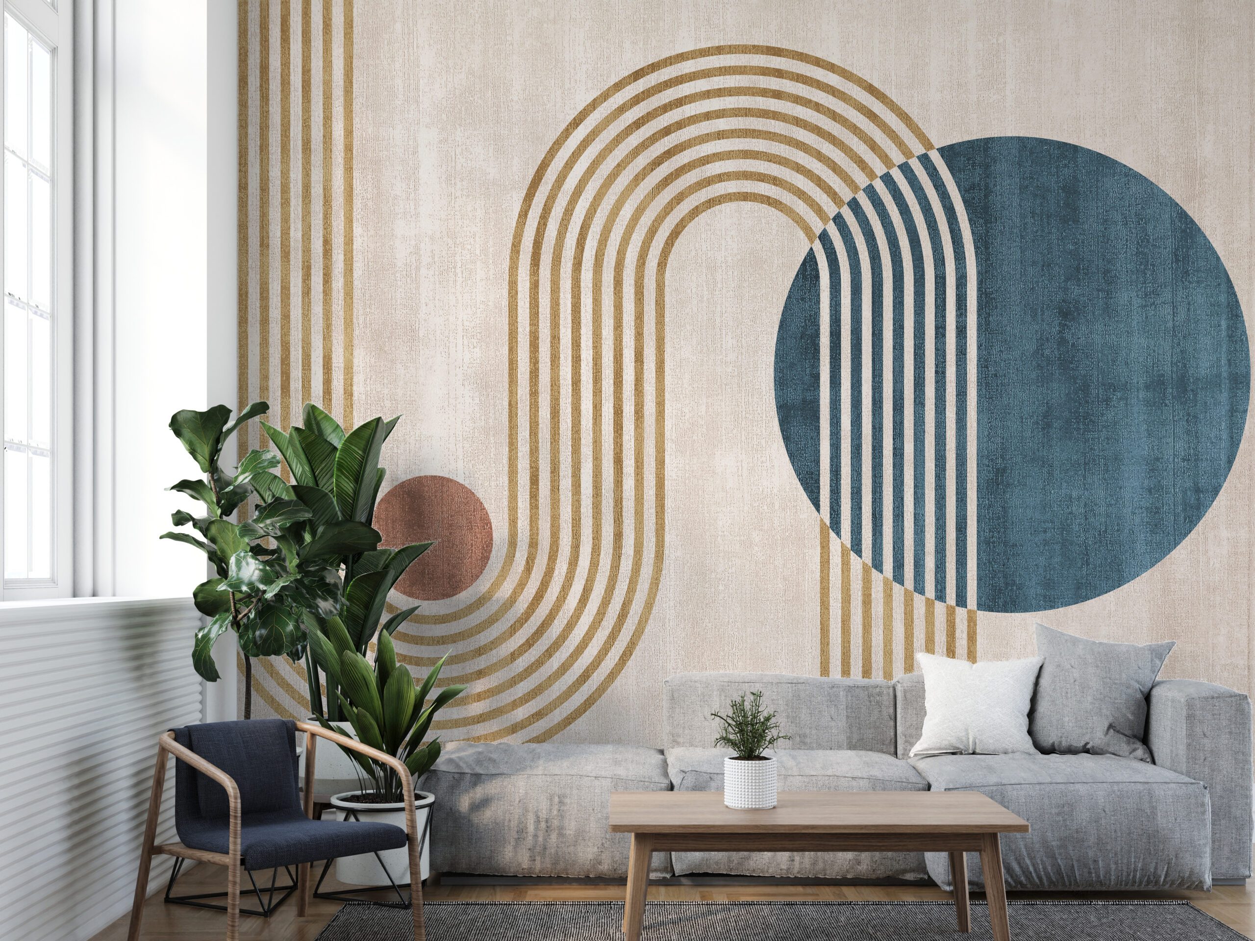 Fototapeta w minimalistycznym stylu geometrycznym, nowoczesna i interesująca Koła i Łuki - główne zdjęcie produktu
