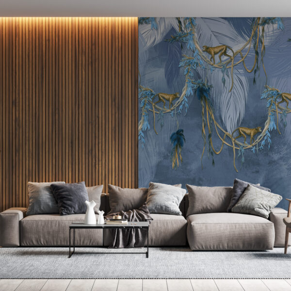 Fotobehang van apen in blauw
