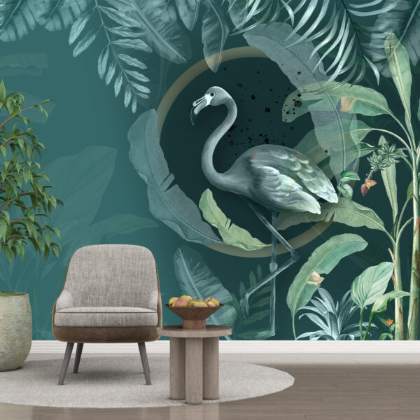 Fotobehang Groene Flamingo