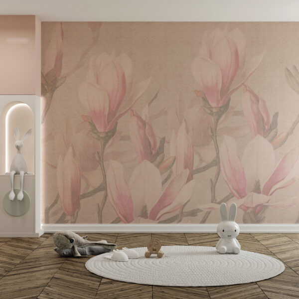 Fotobehang Roze Bloemen in Beige