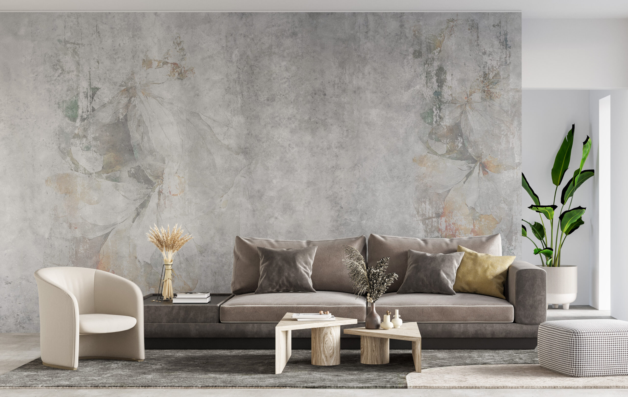 Fotobehang Grijs met Bloemen