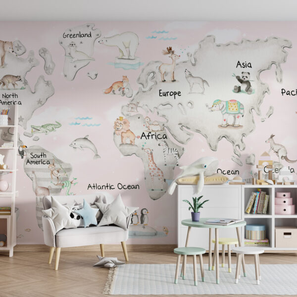 Fotobehang Wereldkaart Roze