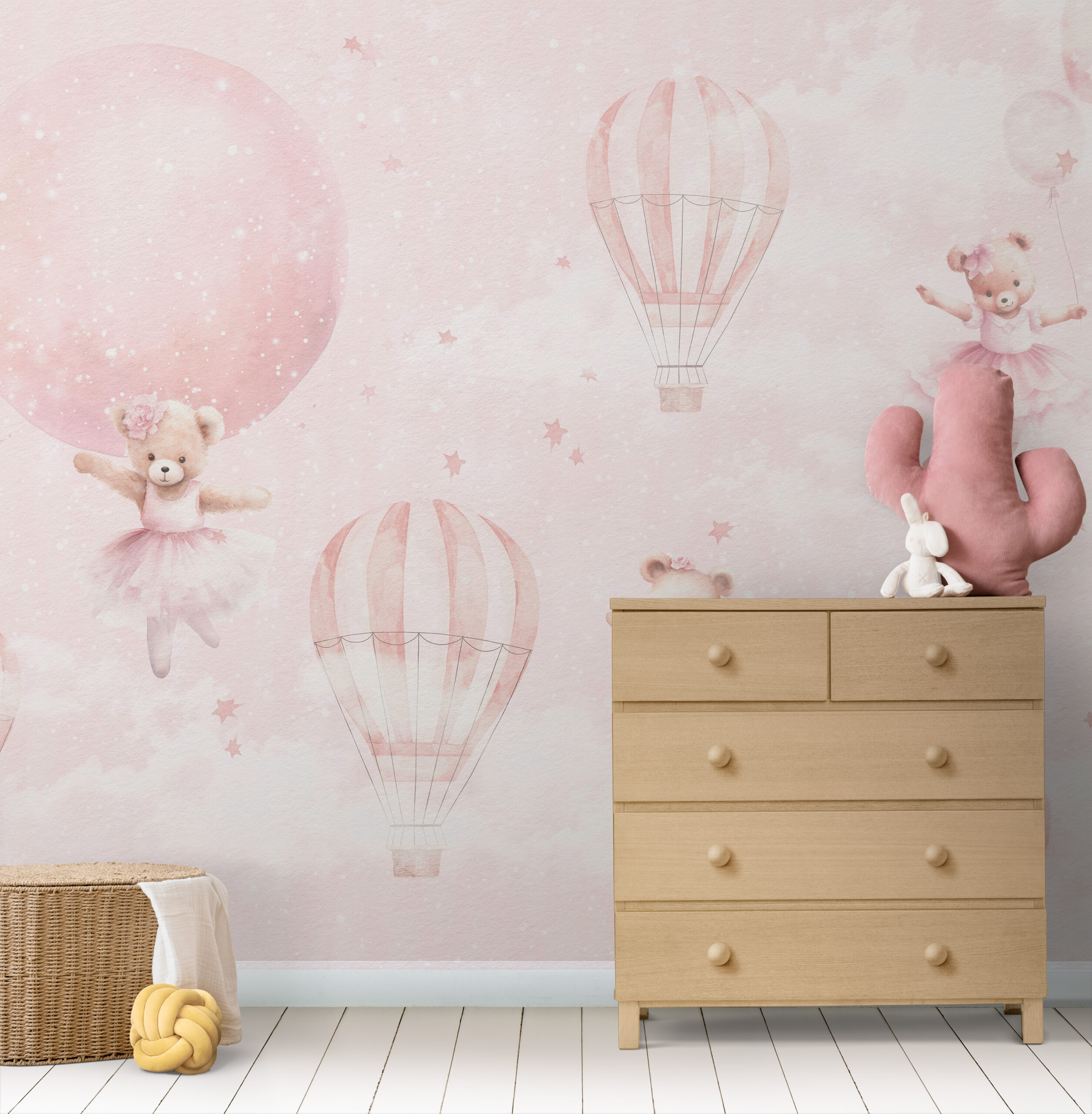 Muurschildering Teddyberen en ballonnen
