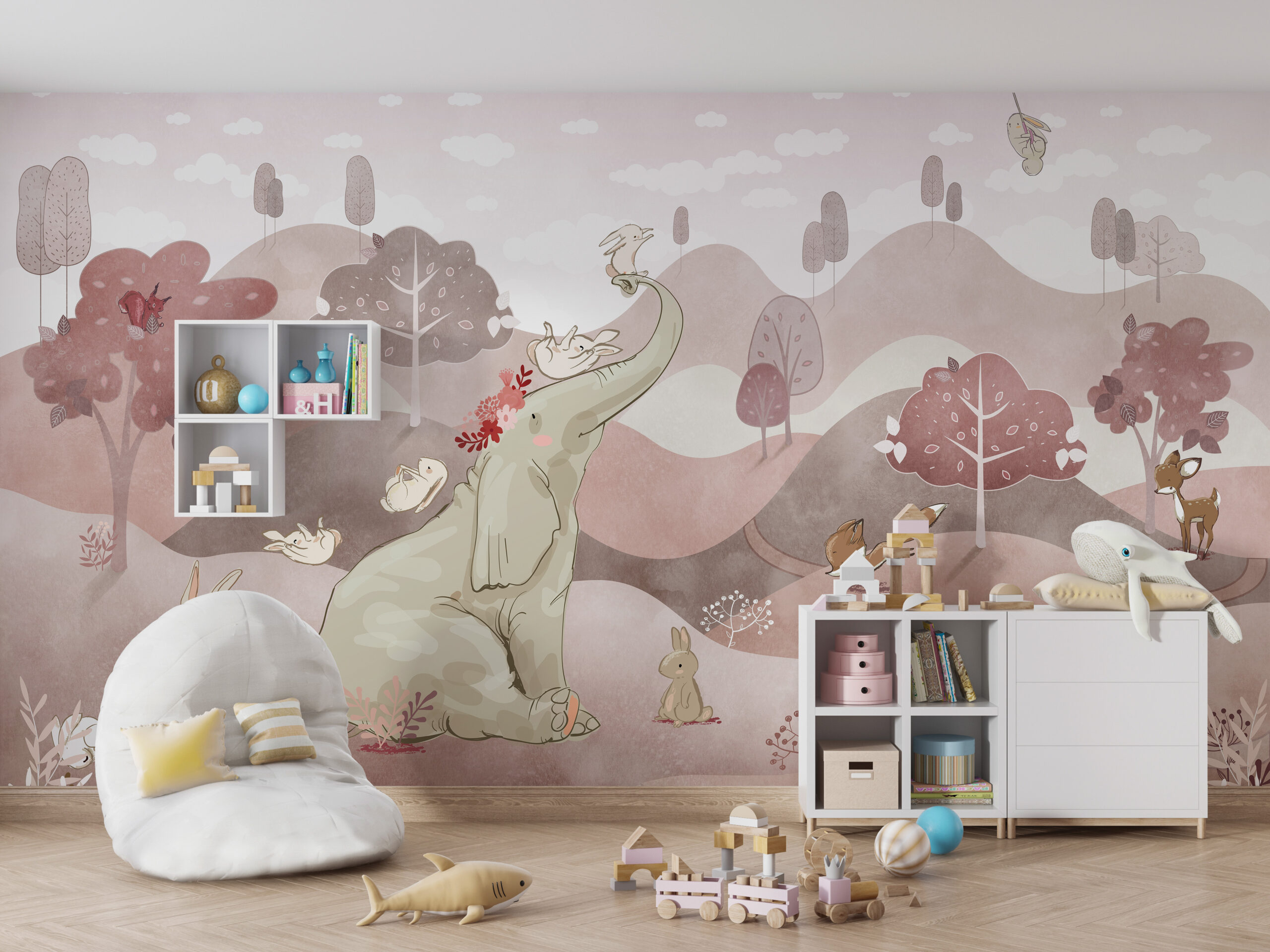 Roze Olifant Behang