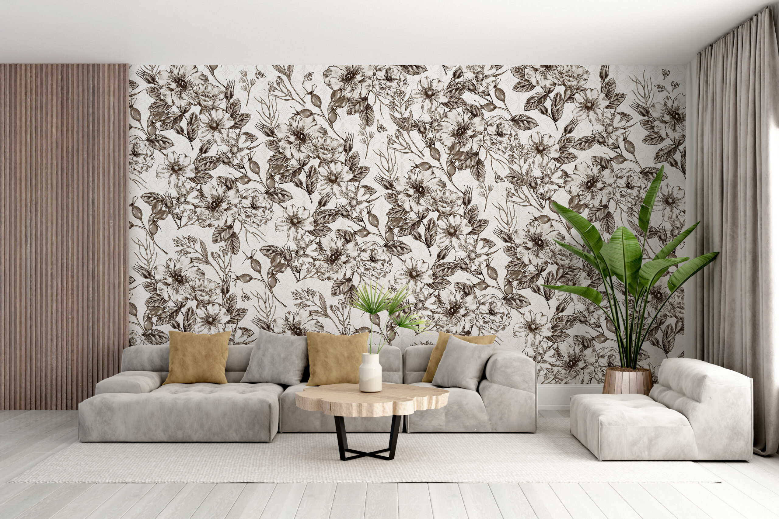 Fotobehang donkere bloemen op witte achtergrond