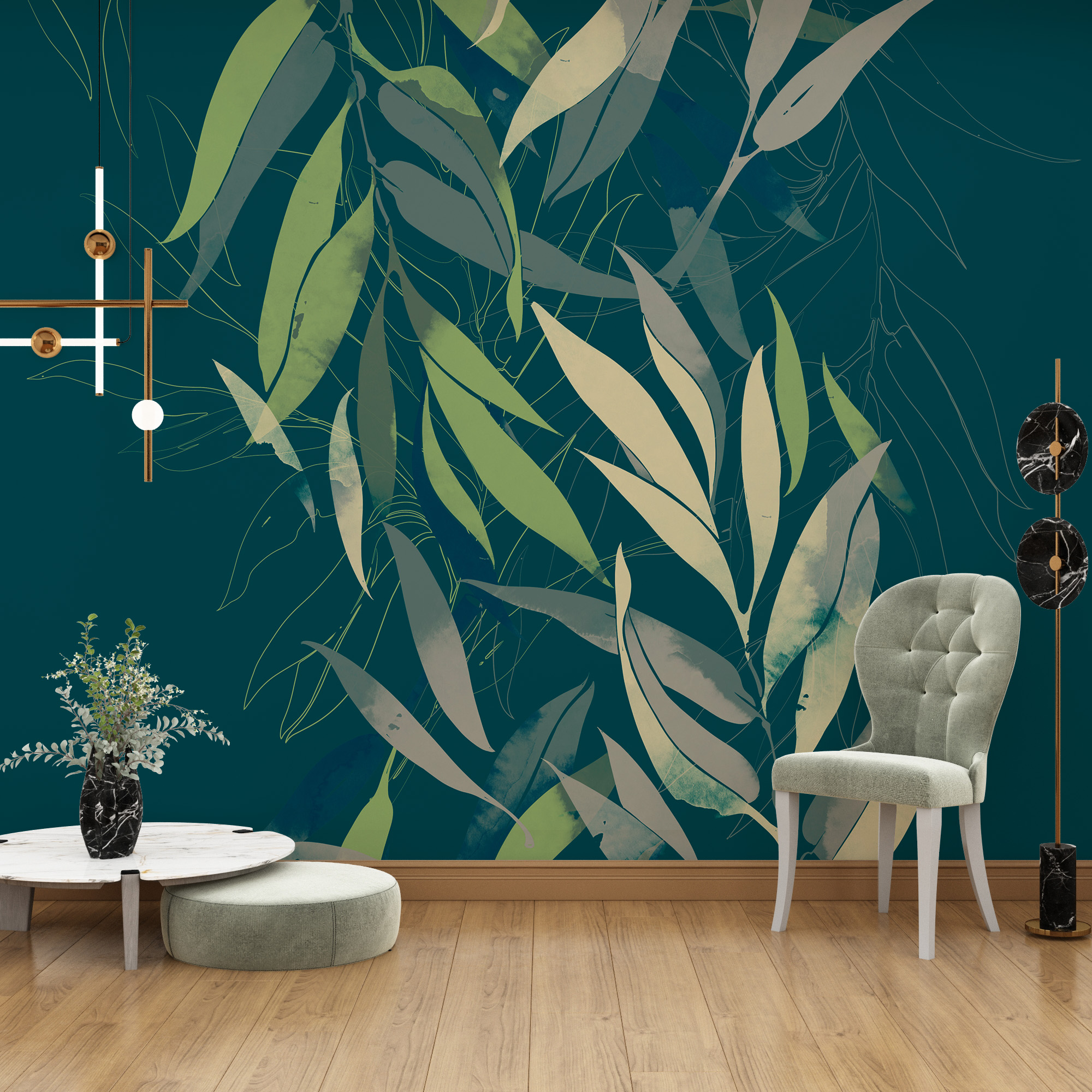 Mural Bladeren Donkergroen
