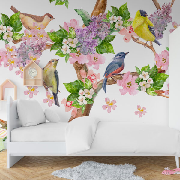 Fotobehang Vogels op een Boomtak
