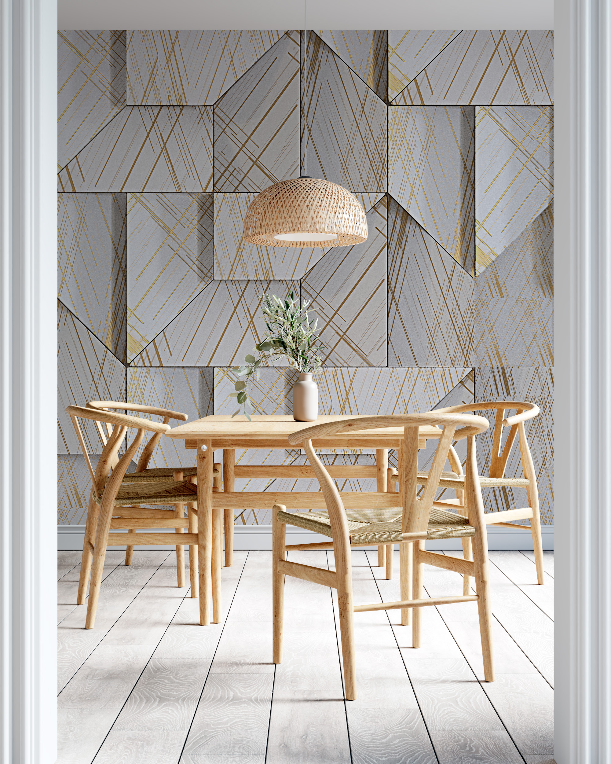Wandschildering Geometrie in Goud