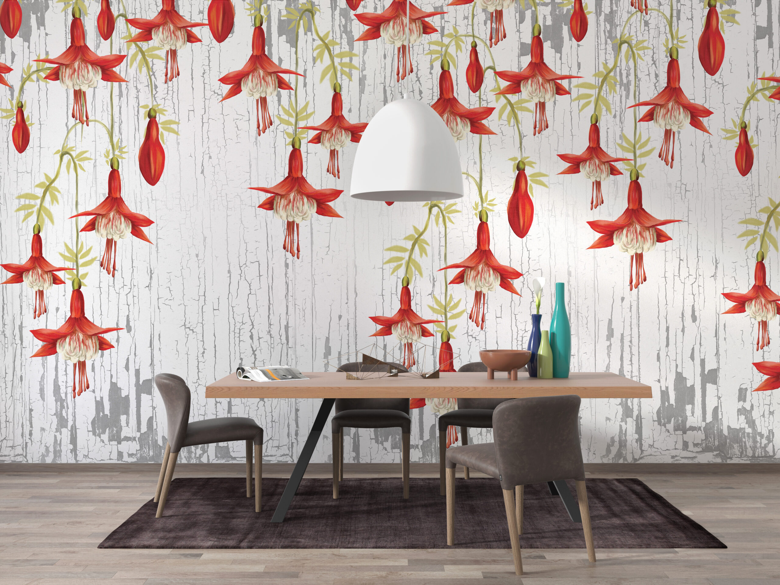 Fotobehang Hangende Rode Bloemen