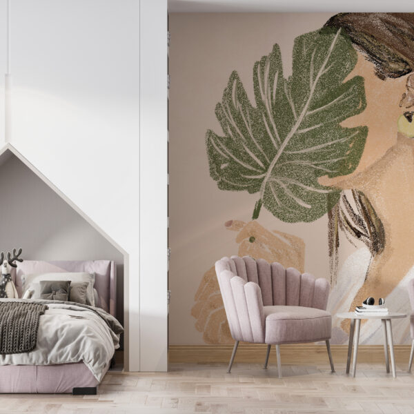 Fotobehang van een vrouw en een Monsterablad