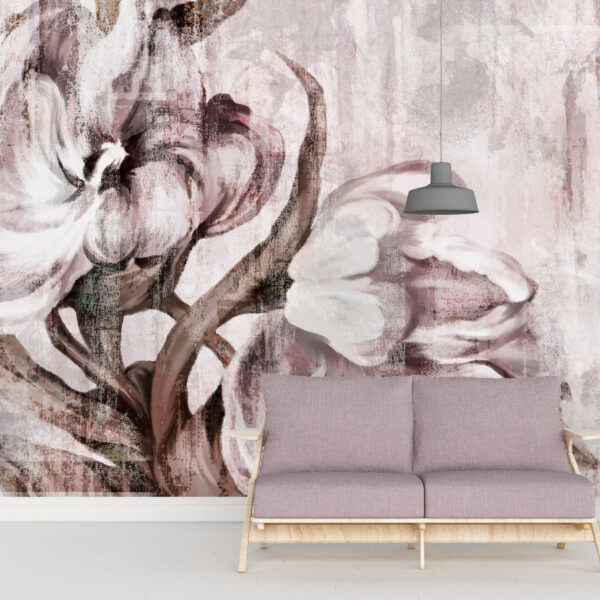 Fotobehang Bloemen Grijs Beige