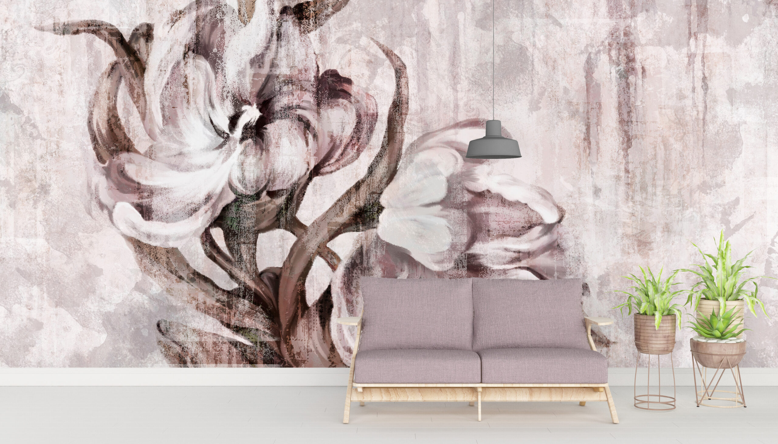 Fotobehang Bloemen Grijs Beige