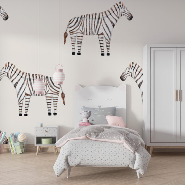 Muurschildering van zebra’s