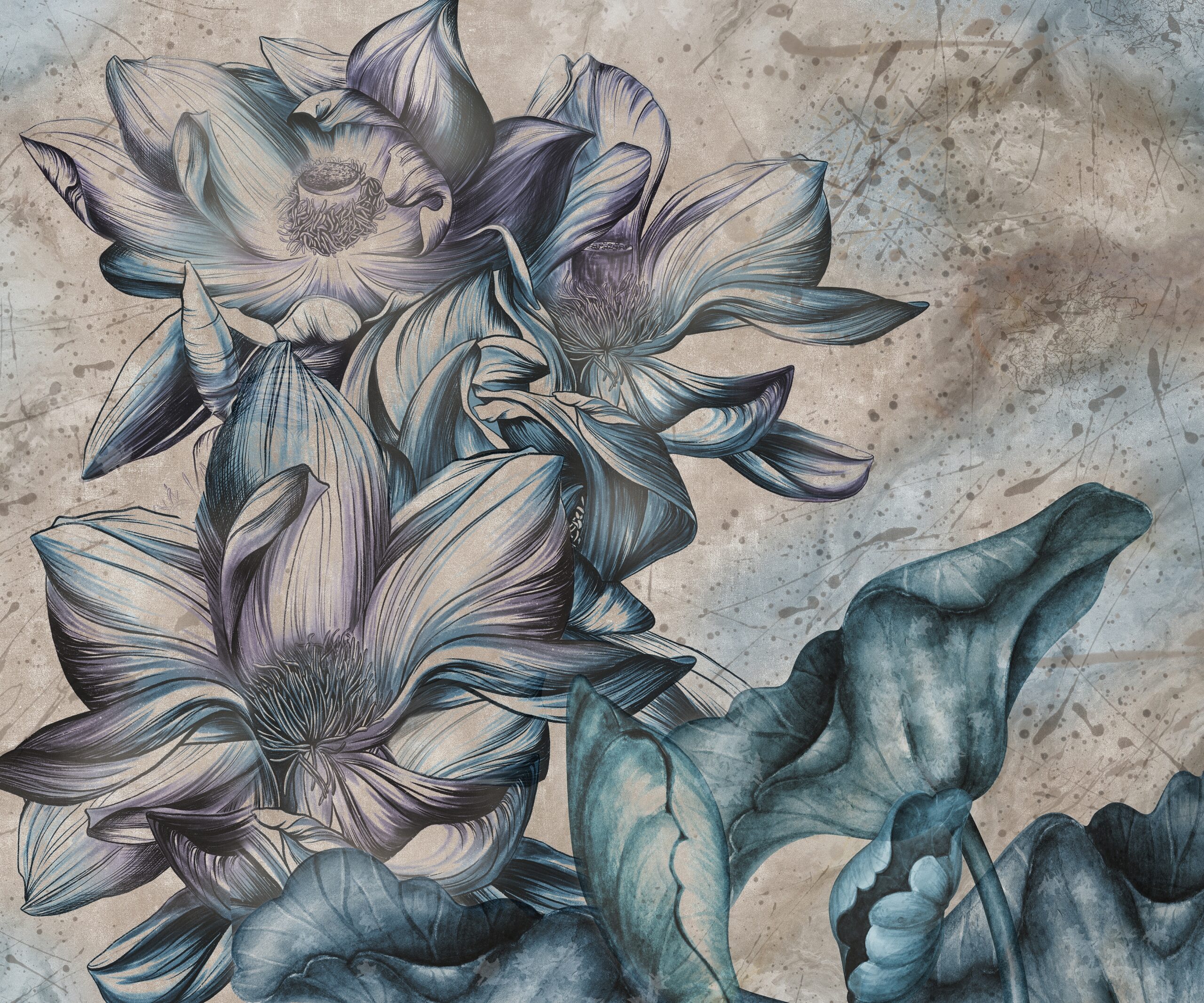 Background,With,Blue,Flowers,Grunge