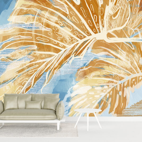 Fotobehang Gouden blad Monstera