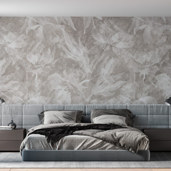 Behang Bloemen Grijs Beige