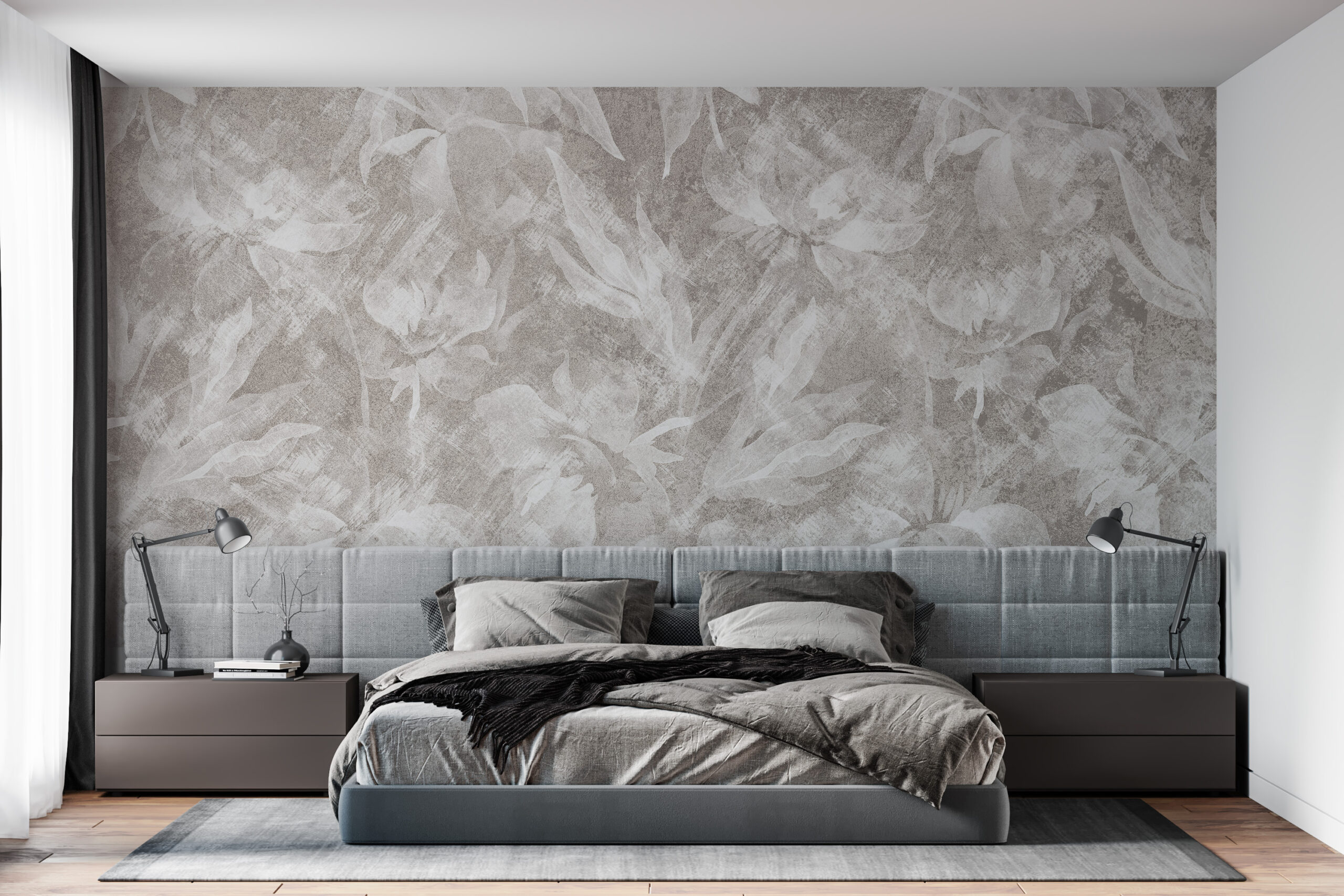 Behang Bloemen Grijs Beige