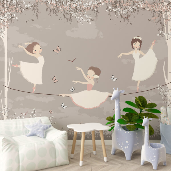 Muurschildering Balletdansers in beige