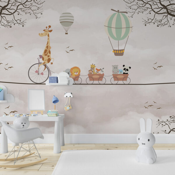 Muurschildering Circus Dierentuin In Beige