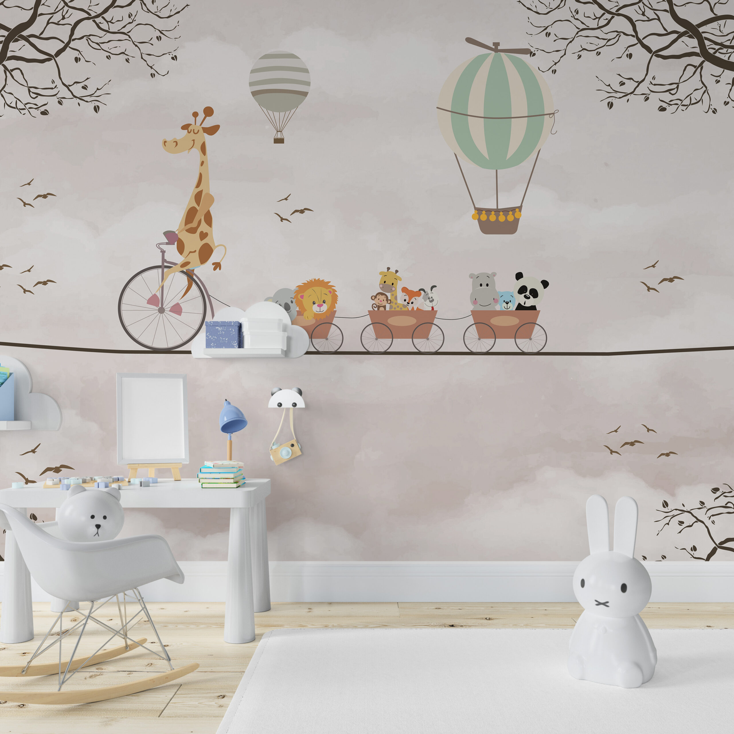 Muurschildering Circus Dierentuin In Beige