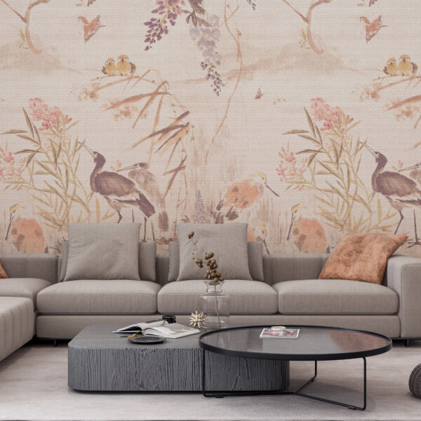 Fotobehang Vogeltuin In Beige