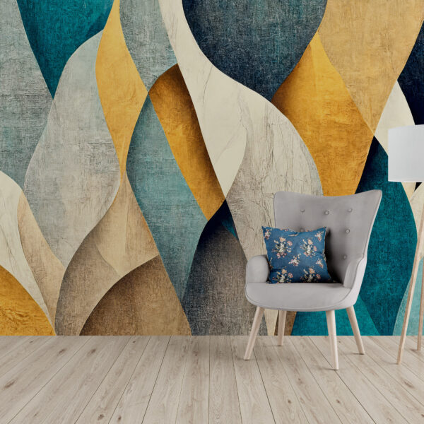 Fotobehang Abstractie in Beige en Turkoois